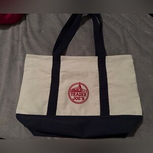 Trader Joe's Canvas Tote Bag Navy Off White